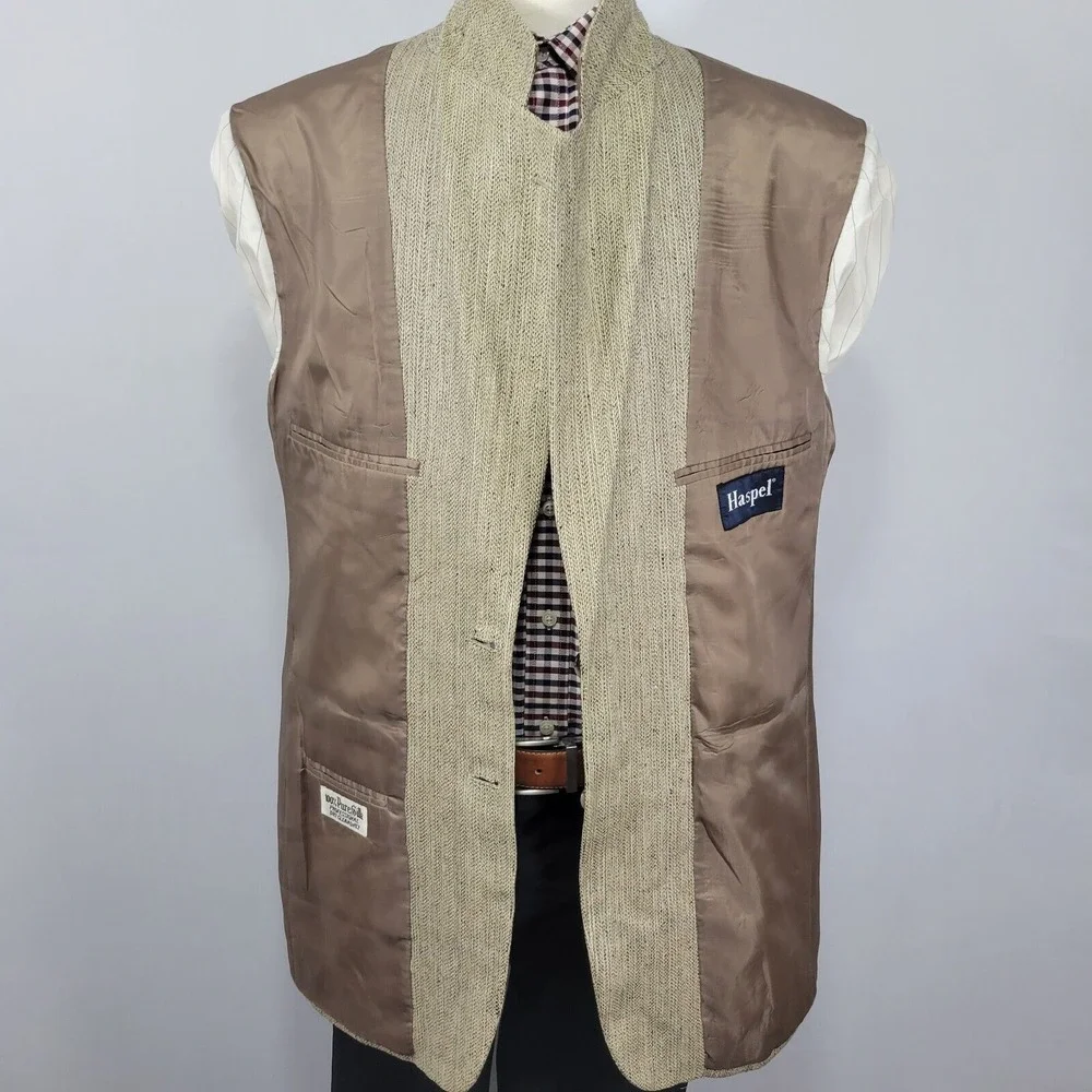 VTG Haspel Men's Sport Coat Blazer Two Button Beige Brown 100%‎ SILK Sz 42R